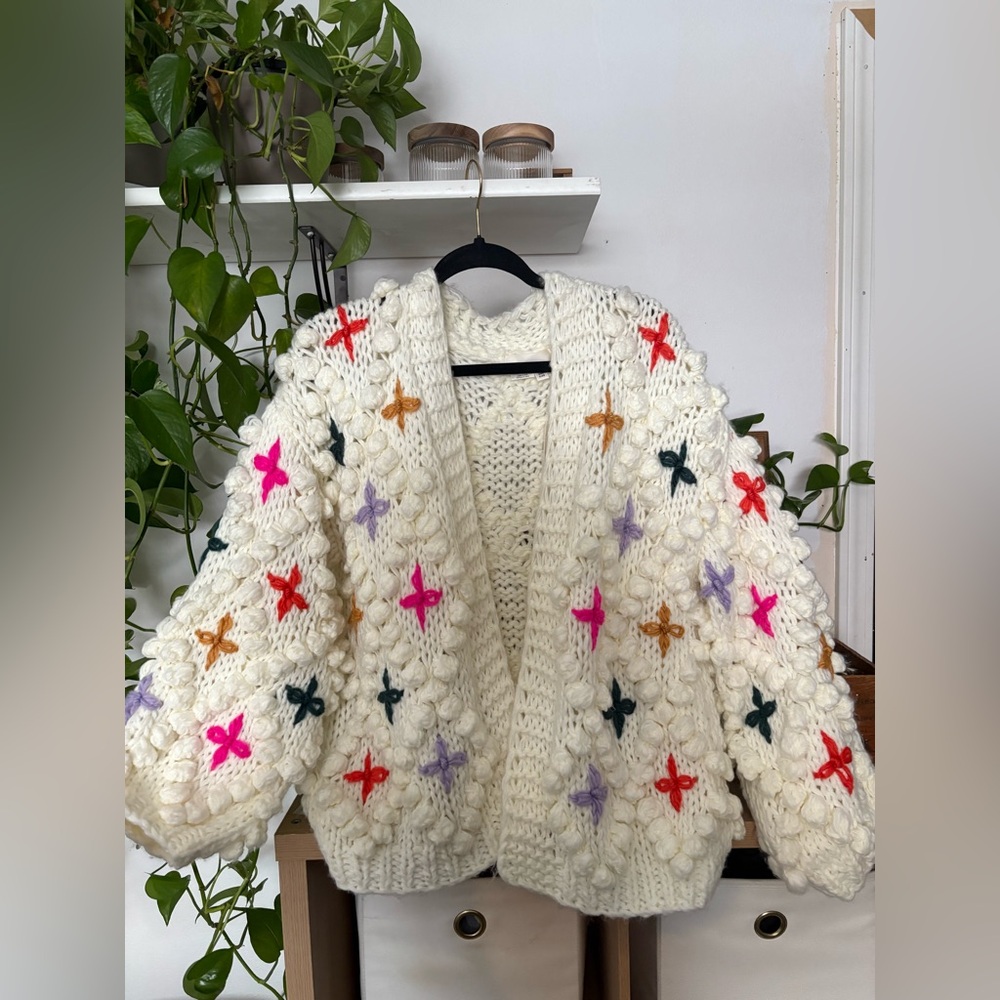 Anthropologie Chunky Knit Bubble Sleeve Cardigan